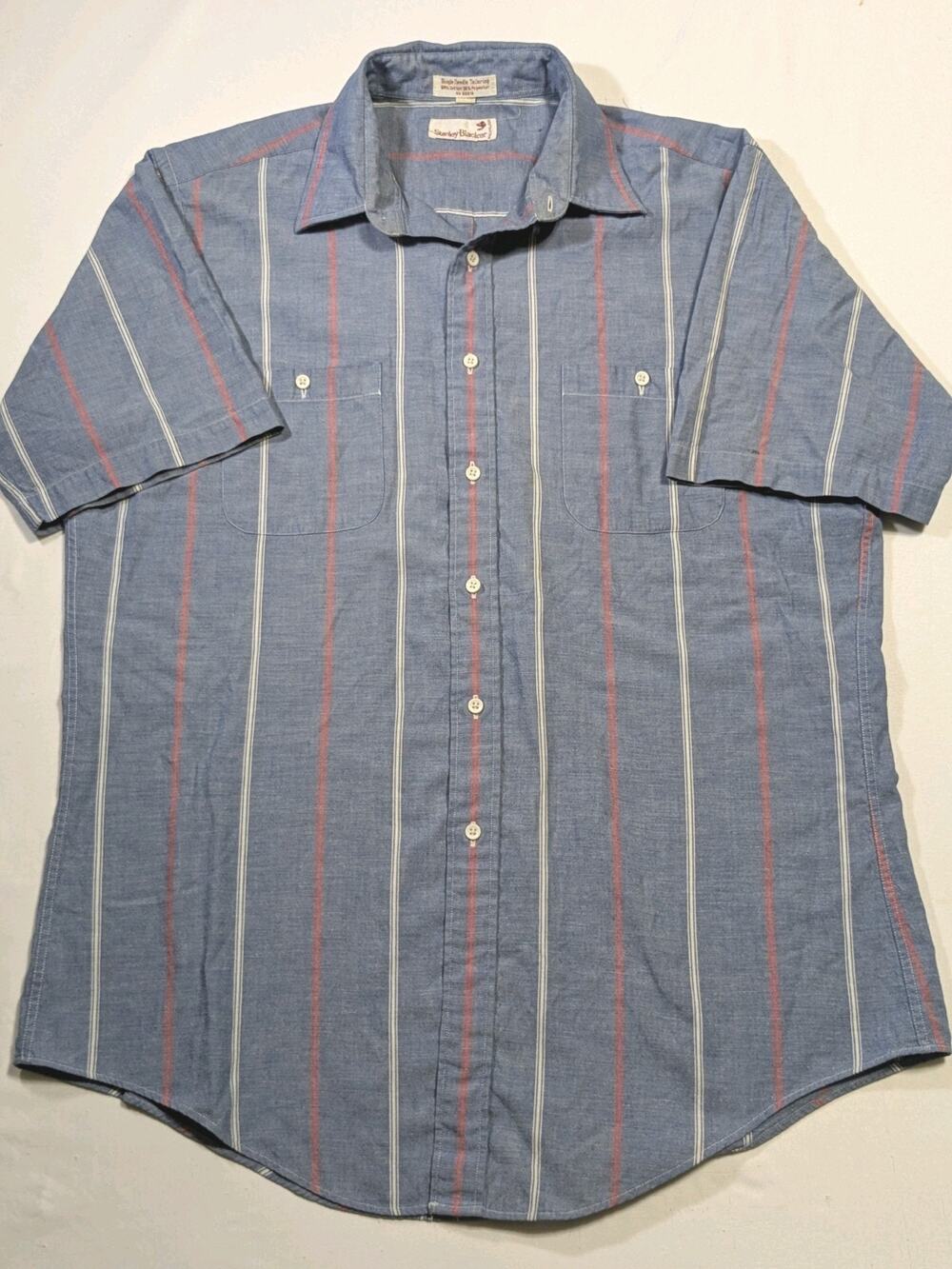 Stanley Blacker Vintage Men's Large Button Up Short Sleeve Shirt 80s Prep Indie
